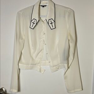 Chic White Blouse with Cross Embroidery